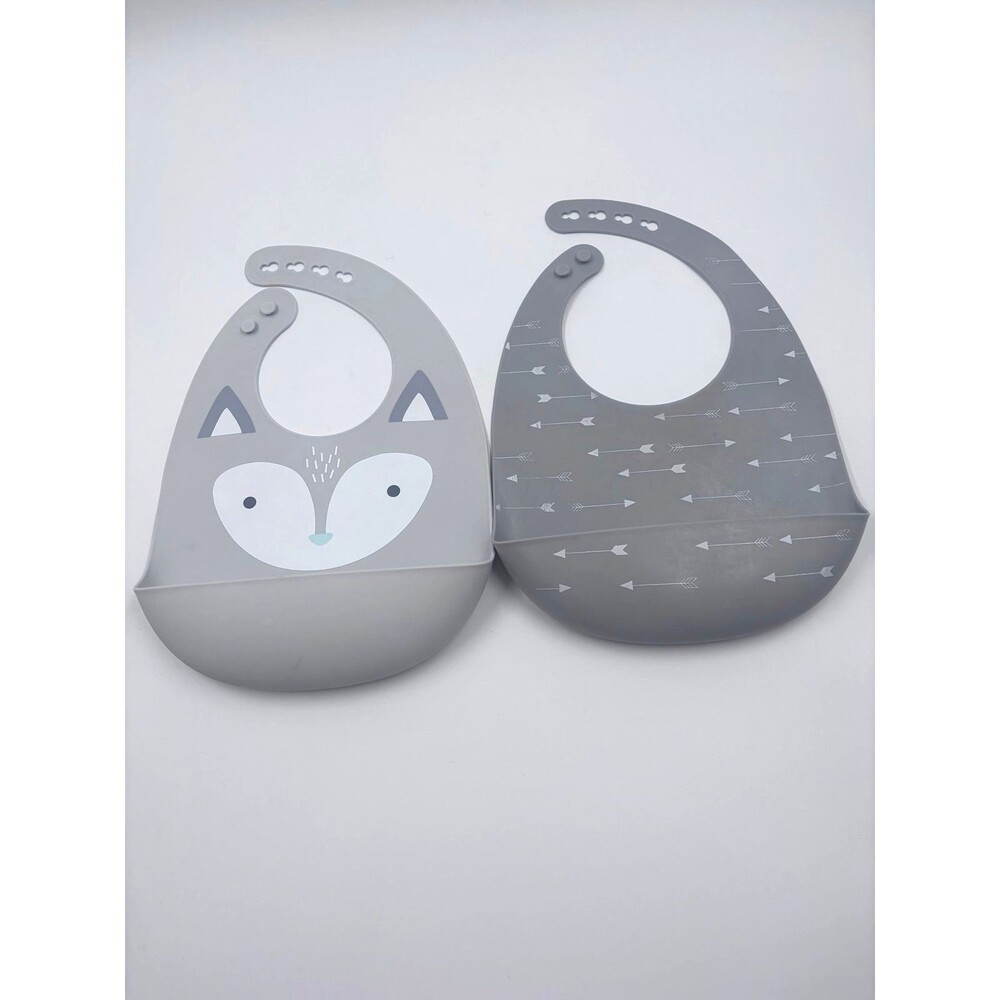 Cloud Island Silicone Baby Bibs Set Gray Fox Face & White Arrows